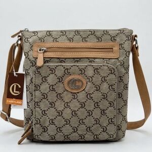 Carryland Monogram Crossbody Bag | Taupe & Tan Multi-Pocket Travel Purse